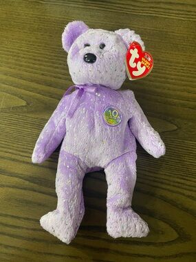 Ty Purple Sparkle Decade 10 Year Commemorative Bear Plush